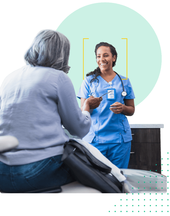 Happy nurse with patient - HealthStream&#39;s Quality &amp; Compliance Solutions